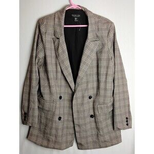 Rachel Zoe Plaid Lined Blazer Open Front Pockets Long Size XL padded shoulders